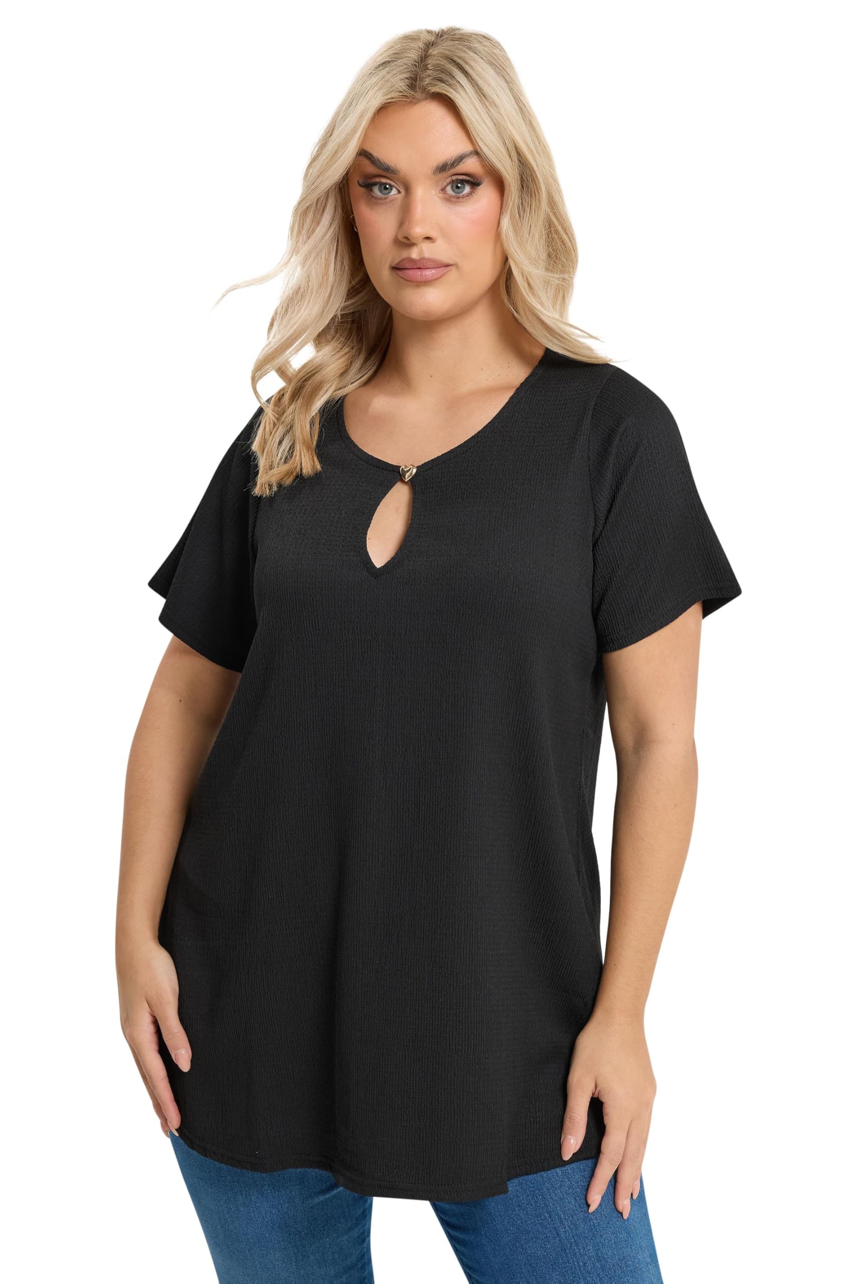 Yours Women's Black Curve Textured Keyhole Detail Top - Plus Size Curve