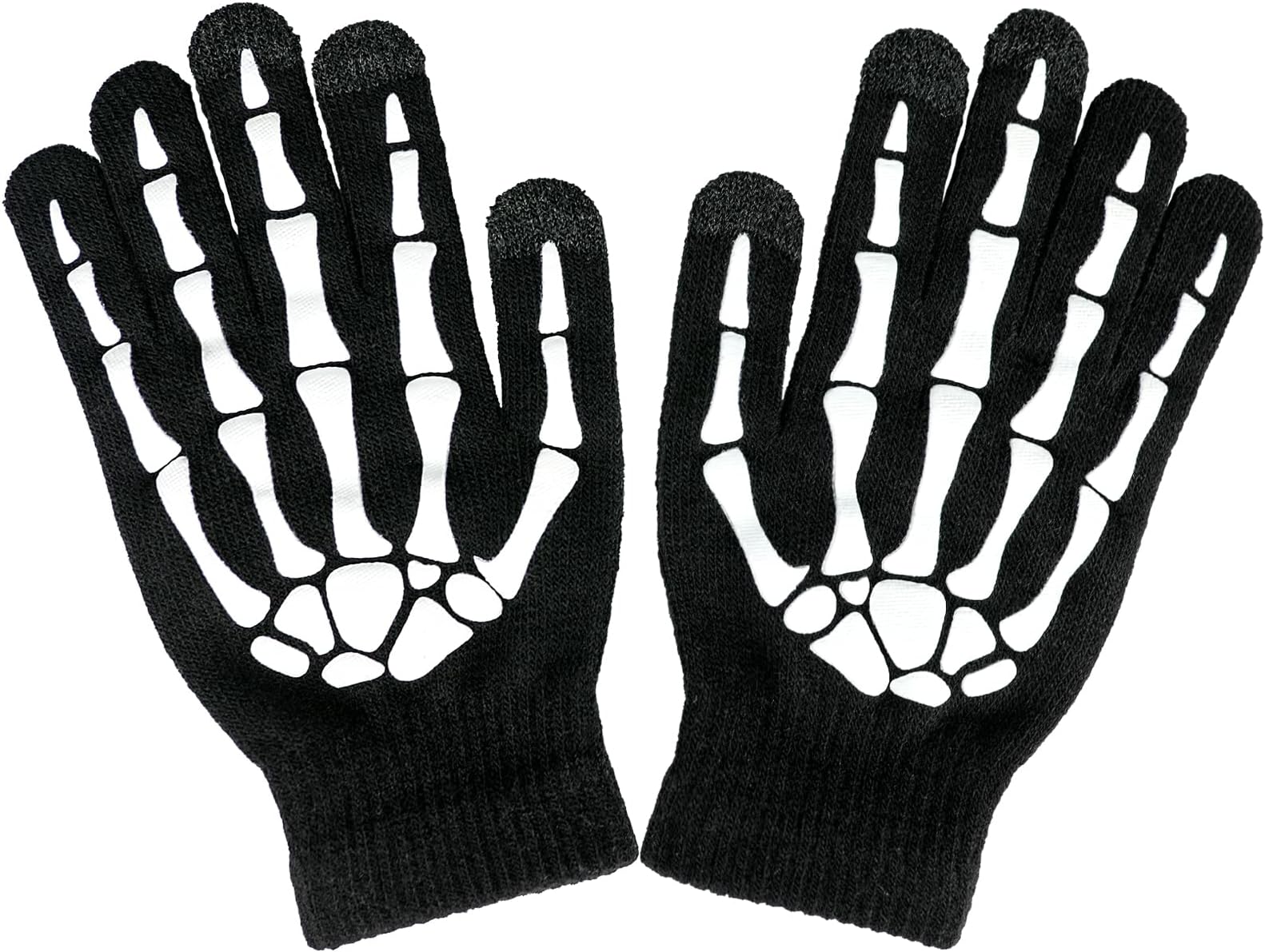 Halloween Skeleton Gloves,Unisex Skull Full Finger Gloves,for Costume Cosplay Men Women Kids Accessories, Thickened, Thickened