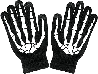 Thick Luminous Skeleton Gloves, Touchscreen Unisex Full Finger Gloves, Halloween Winter Gloves for Cosplay