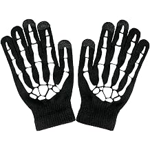 Thickened Glowing Skeleton Gloves,Touch Screen Unisex Full Finger Gloves,Halloween Winter Gloves for Cosplay