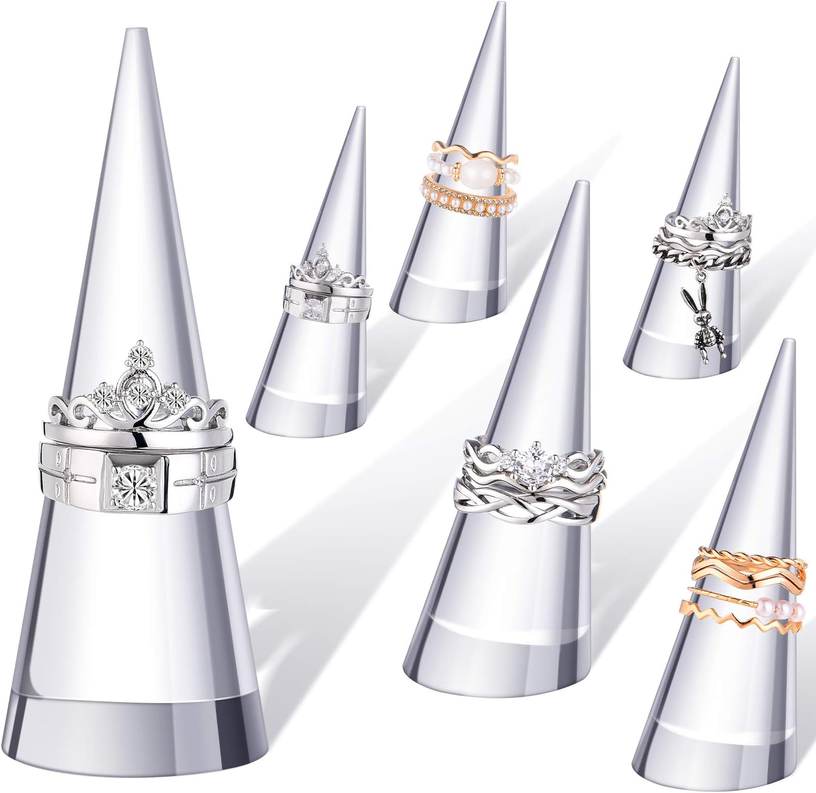 JetecJetec Clear Acrylic Crystal Ring Holder Acrylic Ring Display Jewelry Holder Wedding Ring Display Cone Support Holder Single Finger Rings Showcase Stand for Jewelry Store Bedroom (6, Transparent)