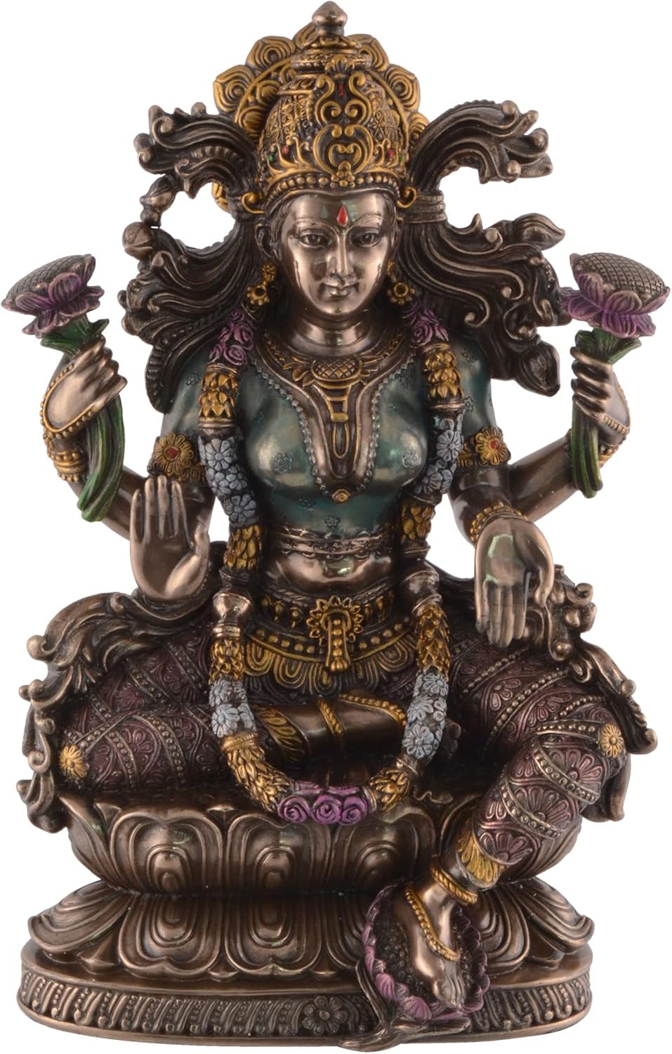 Idole de Laxmi assise de 22,9 cm en résine avec arche sculptée Sri Krishna Culture