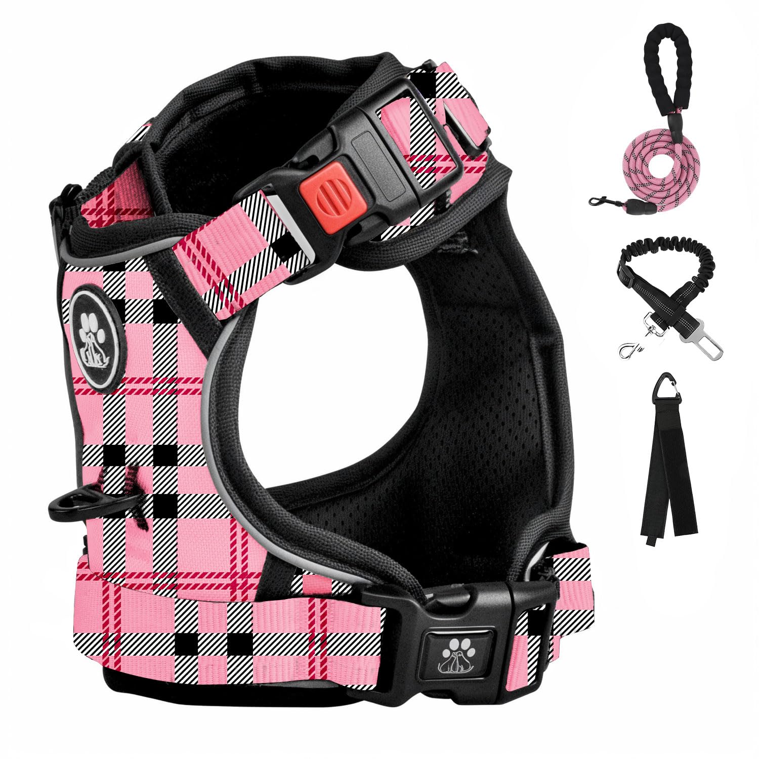 FURRYFECTION Plaid Dog Harness for Small Dogs No Pull Reflective Pet  Harness No Choke Adjustable Dog Vest Harnesses with Leash Easy Control