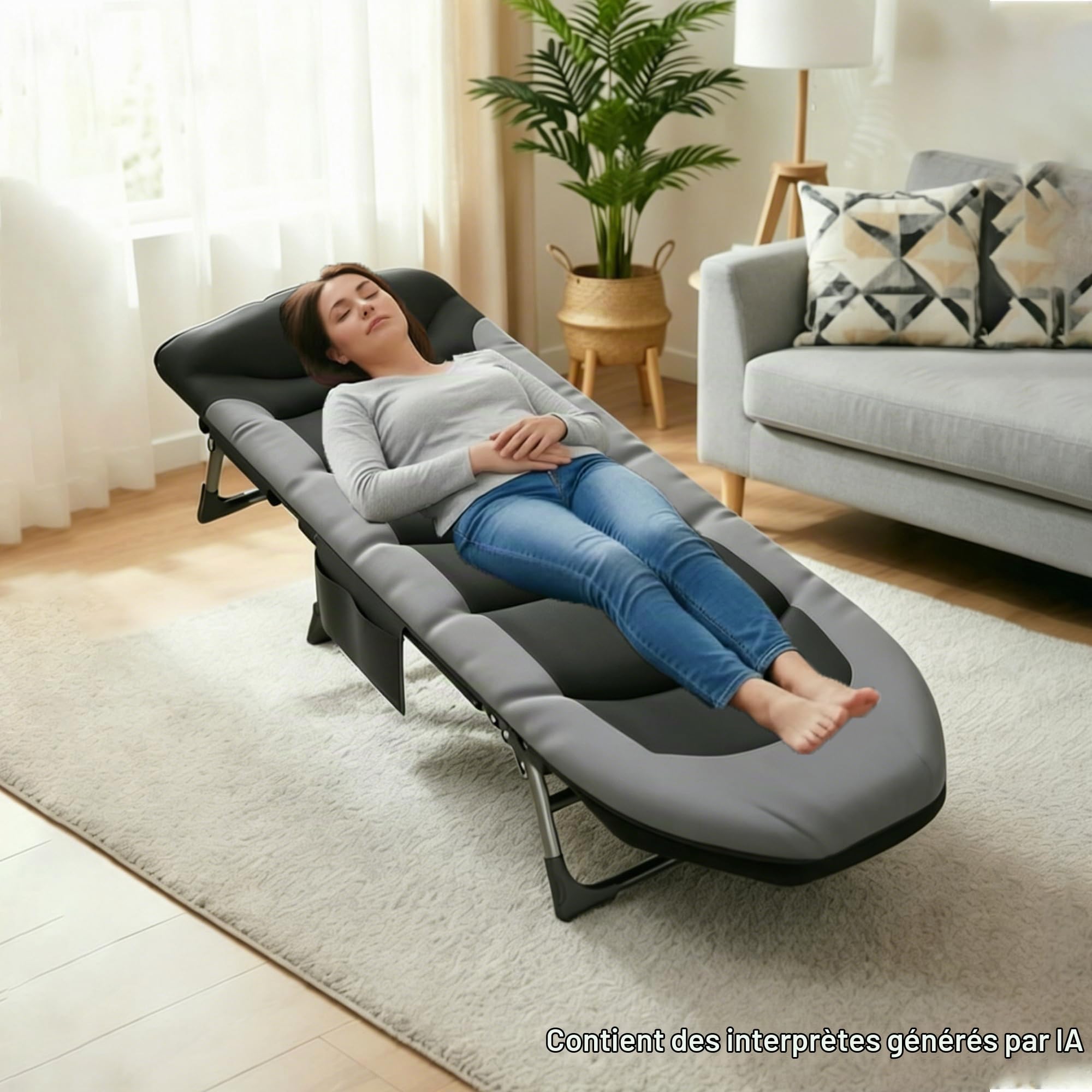 Transat Jardin Exterieur avec Coussin et Poche latérale, Transat Jardin avec Dossier Réglable sur 6 Positions, Charge jusqu'à 200 kg, Chaise Longue de Jardin Pliable relaxante pour Jardin