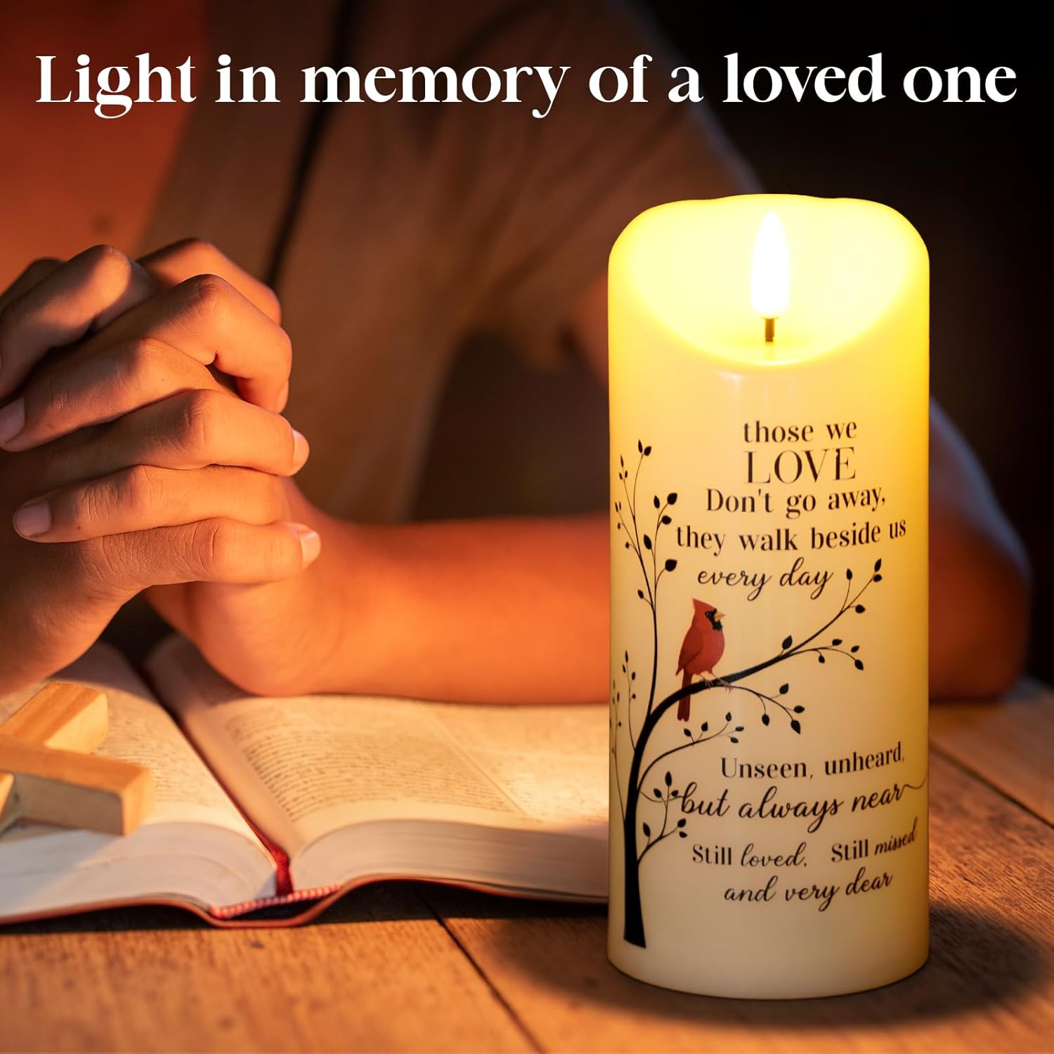 Flameless Memorial Candle, LED Light with Remote, Sympathy Gifts for Loss of Loved One – Mother Father Husband, Remembrance Present for Condolence Bereavement, Unique Battery Candles for Prayers