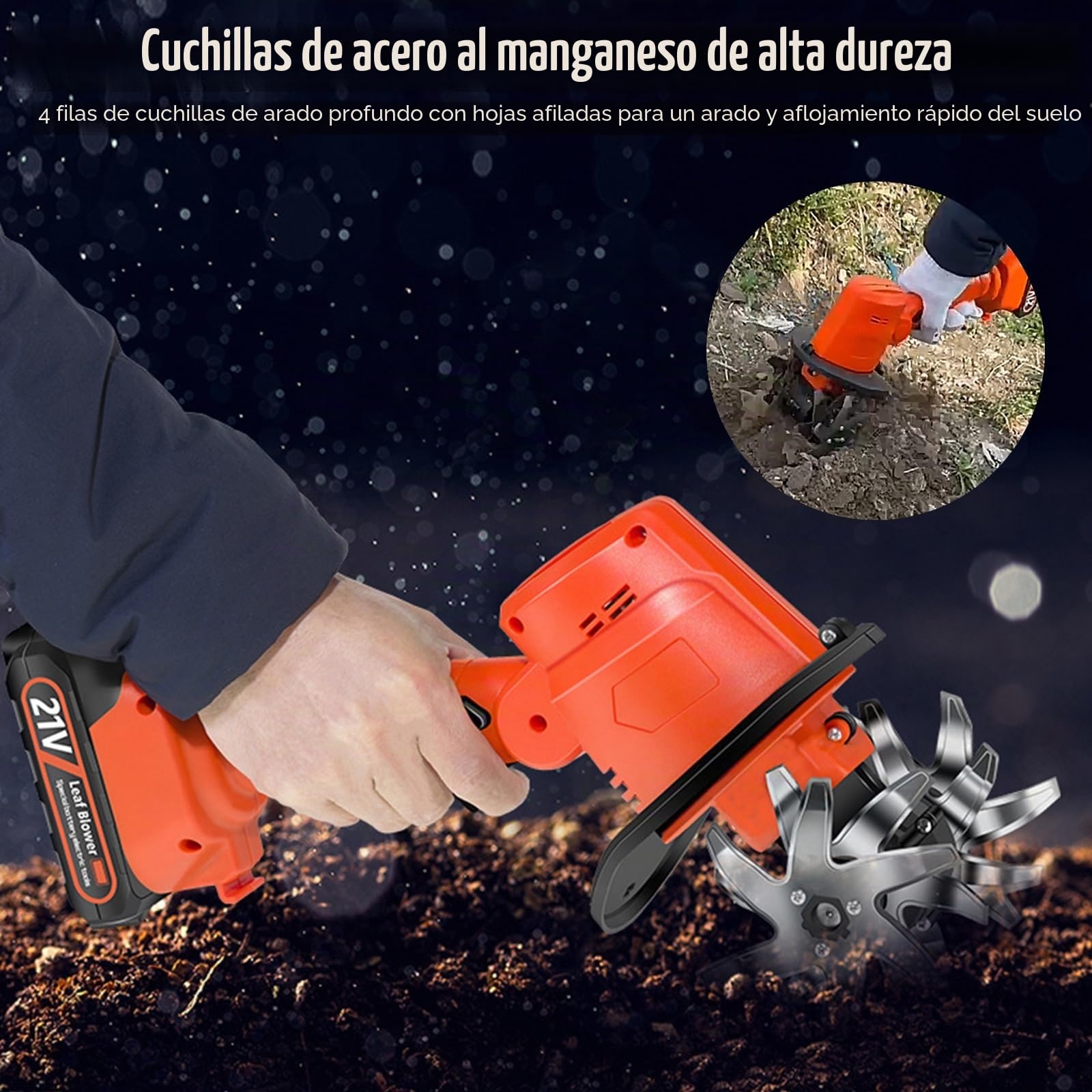 Motoazada Bateria,21V Motoazada Eléctrica (sin batería),Ancho de Corte 10cm,Profundidad 10cm,550W 235rpm Jardín Fresa con Doble Interruptor de Seguridad,para Granjas,Parques,Jardines,Huertos