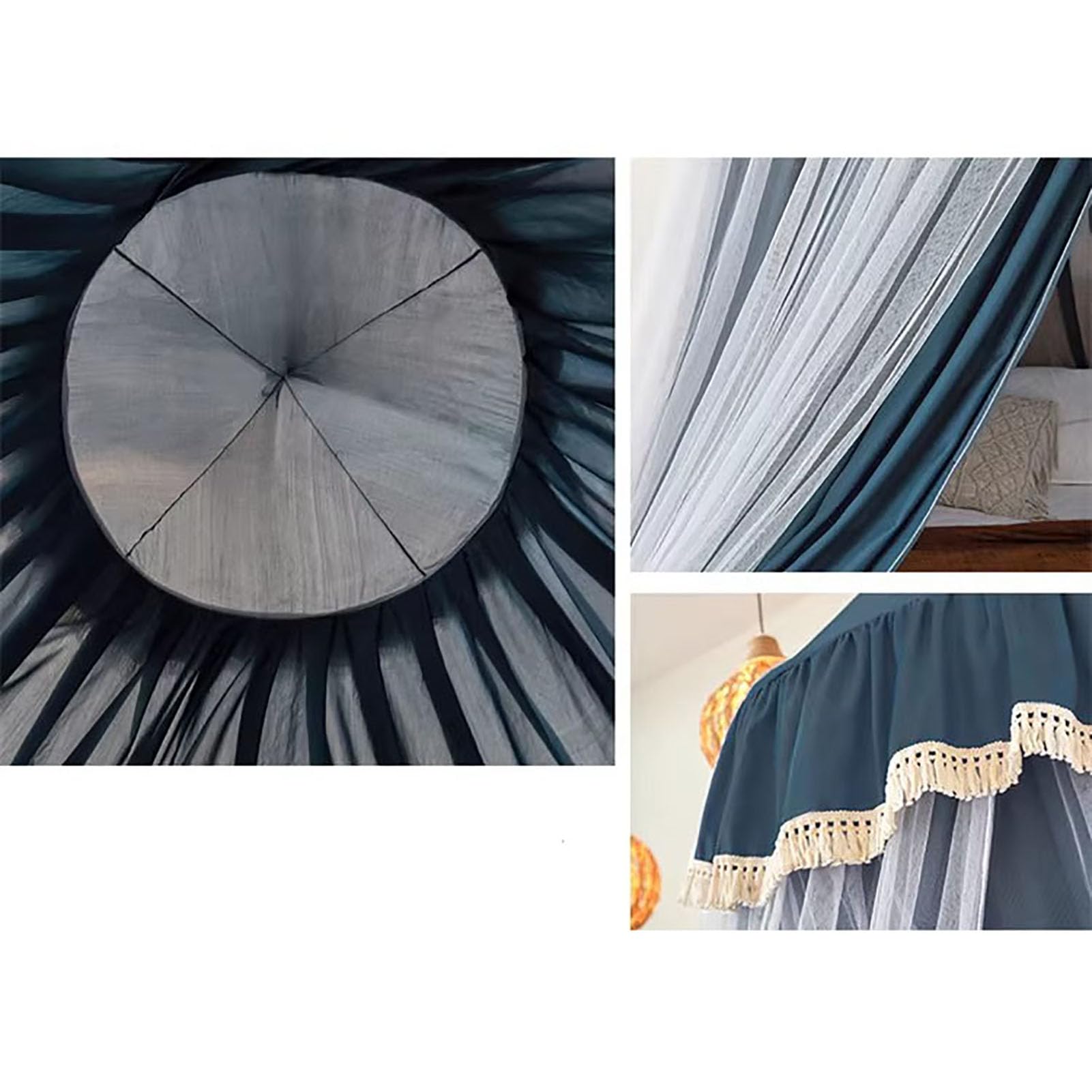 Runder Betthimmel mit Kuppel – doppellagig, lichtblockierend, Deckenvorhang zum Aufhängen, Bettvorhang für Schlafzimmer, Dekoration, einfache Installation