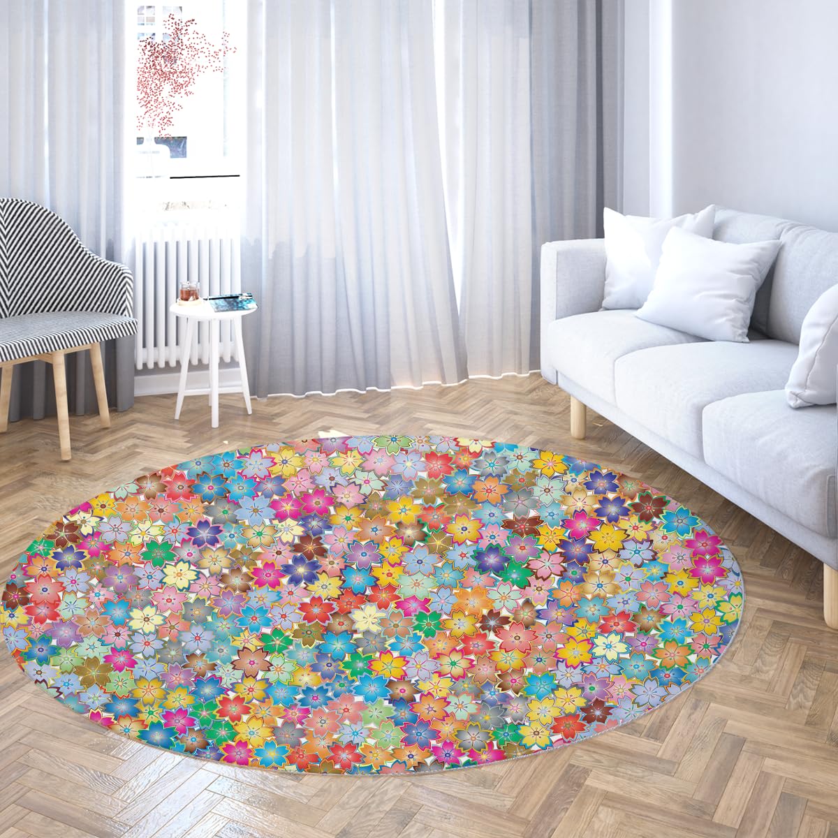 Okrągłe dywaniki w stylu boho 160 cm - kolorowy kwiatowy wzór okrągły dywan składany miękki antypoślizgowy do jadalni foyer sofa klasa hotel
