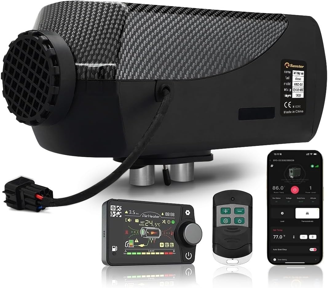 Sunster 12V/24V Diesel Heater, 8 KW Diesel Air Heater, with Auto Start-Stop, Timer Function, Bluetooth APP & Remote Control, Car Heater with 10L Fuel Tank for Car Truck Garage Boat RV