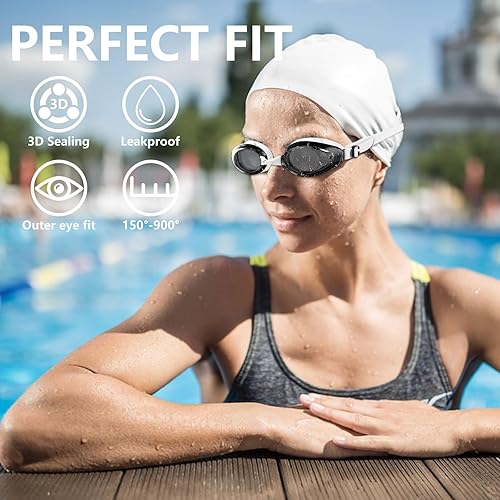 Miniatura 7 de Gafas de natación miopes a prueba de fugas, antivaho con protección UV para adultos miopes, mujeres y jóvenes