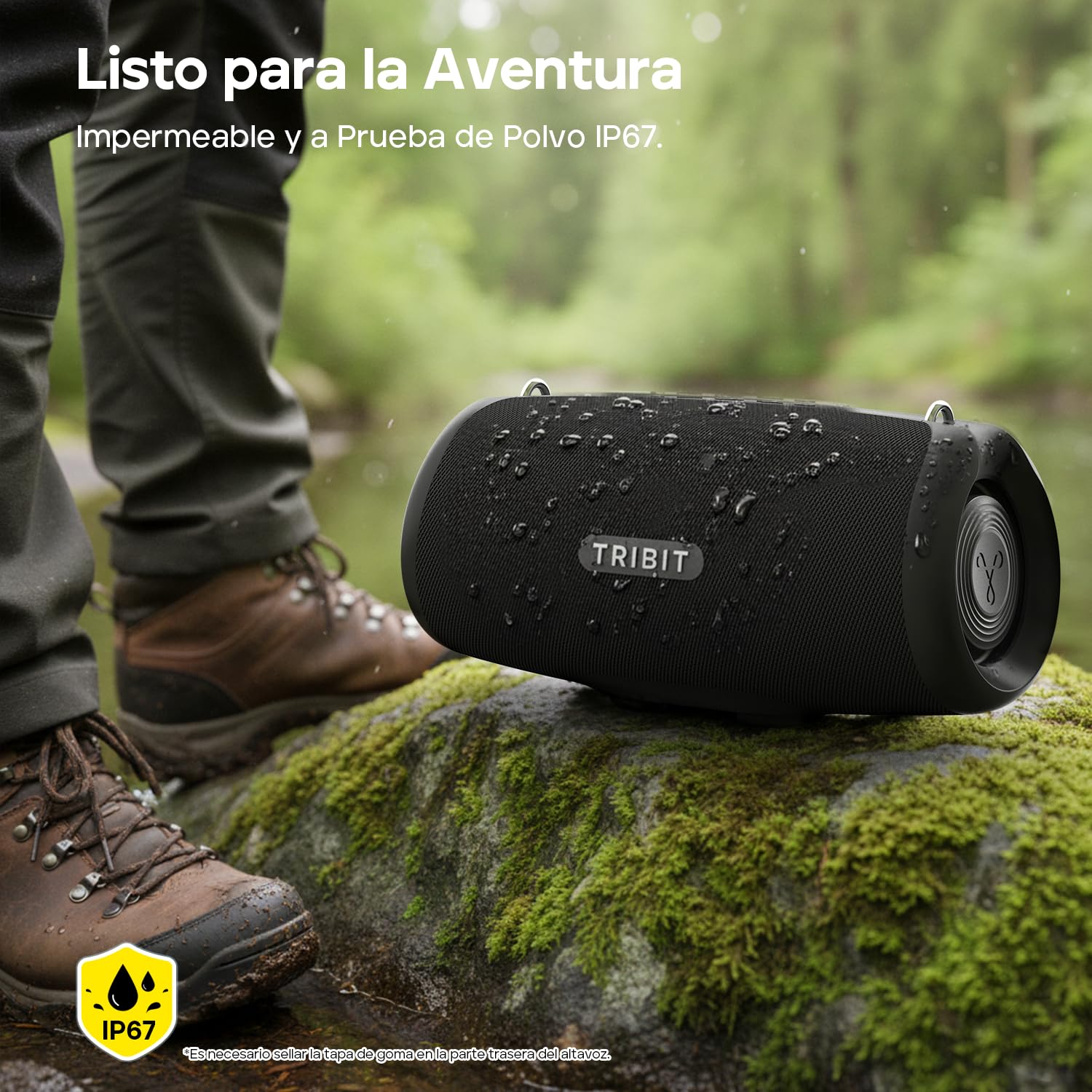 Tribit StormBox Lava Altavoz Bluetooth Portátil, 80 W, IP67 Impermeable | XBass, 24 horas, Bluetooth 5.4, EQ personalizado, TWS, micrófono integrado, camping, fiestas, exterior, negro