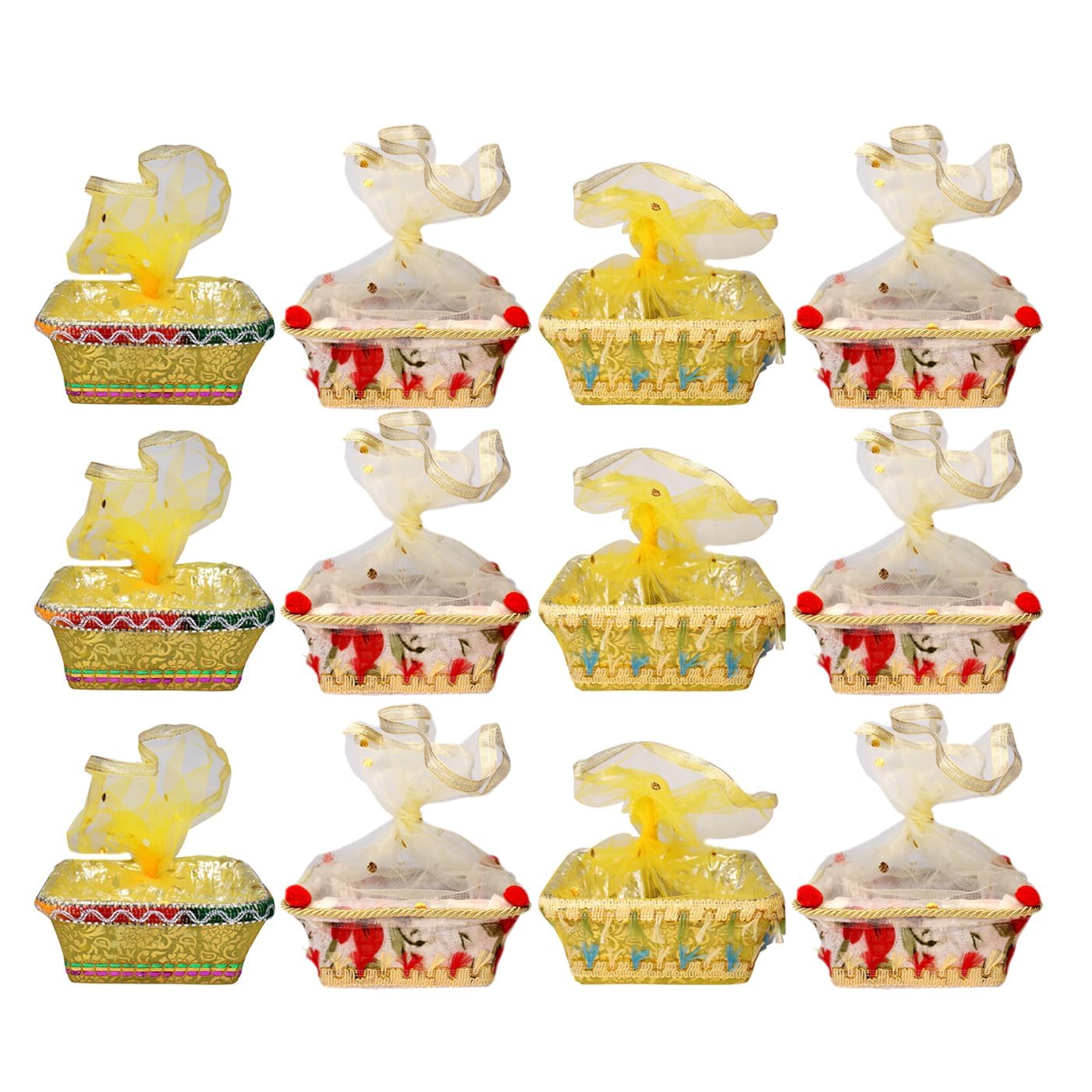 KYNA Nylon Fancy Gift Basket | Colorful Net Covering for Raksha-Bandhan, Dry Fruits, Wedding Hamper Decoration (Set of 12 Pcs)