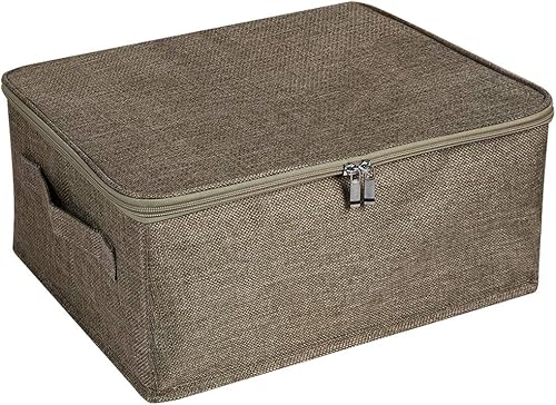 Miniatura 1 de ANMINY Contenedores de almacenamiento con tapa con cremallera, cajas de almacenamiento con asas, tablero de plástico PP, plegable, tela de lino de