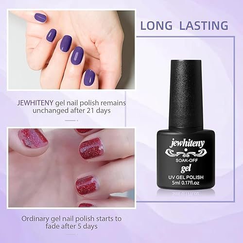 Miniatura 5 de JEWHITENY Juego de 30 esmaltes de uñas de 27 colores, verde, azul, rosa, naranja, Gitter Sock Off Gel Polish con capa base superior mate y brillante