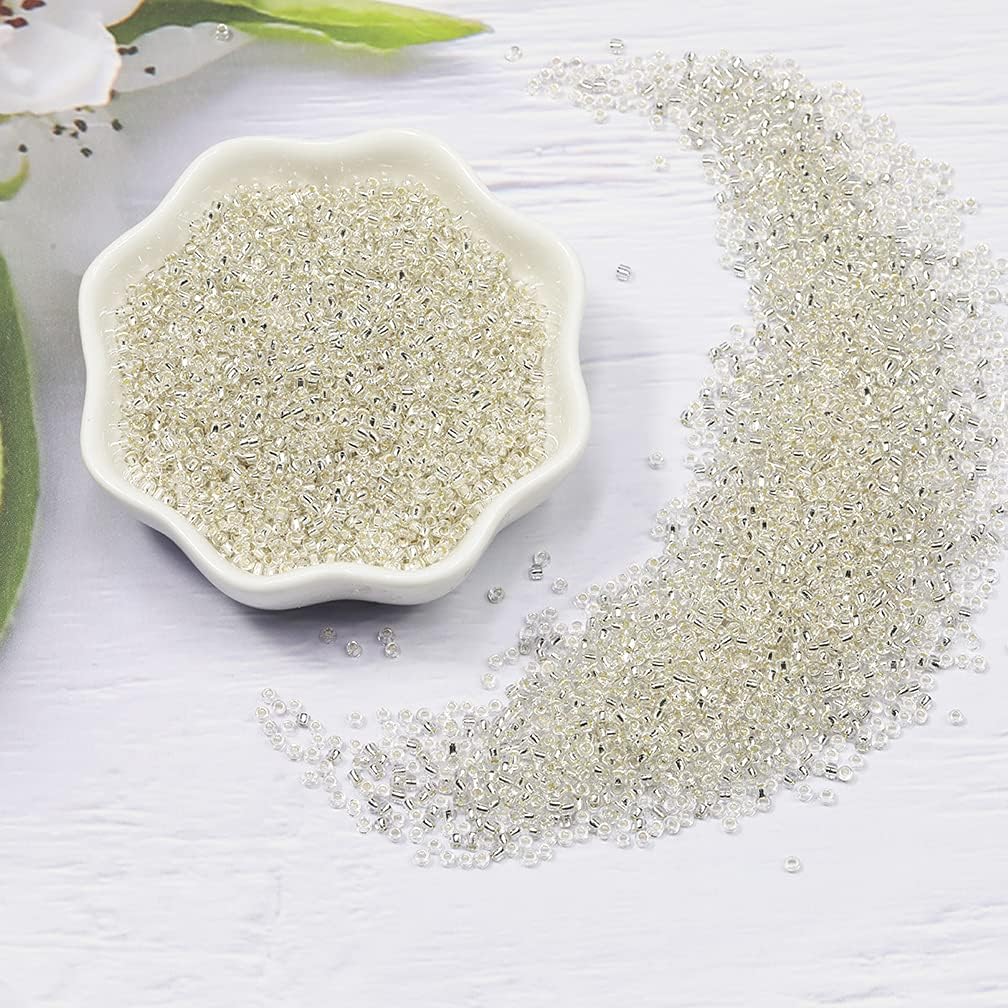 Size 12/0 Crafts Glass Seed Beads 2mm Transparent Silver Beads for Jewelry Making (Total About 100g About 12000pcs) - Image 3