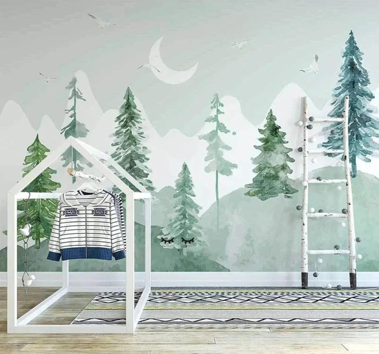 Xlming 350Cm×256Cm(B×H) Hand Drawn Woodland Plants Moon Nursery 3D Wallpaper Luxury Home Dining Decor Paste Sofa Living Room The Wall For Bedroom Mural-350Cm×256Cm