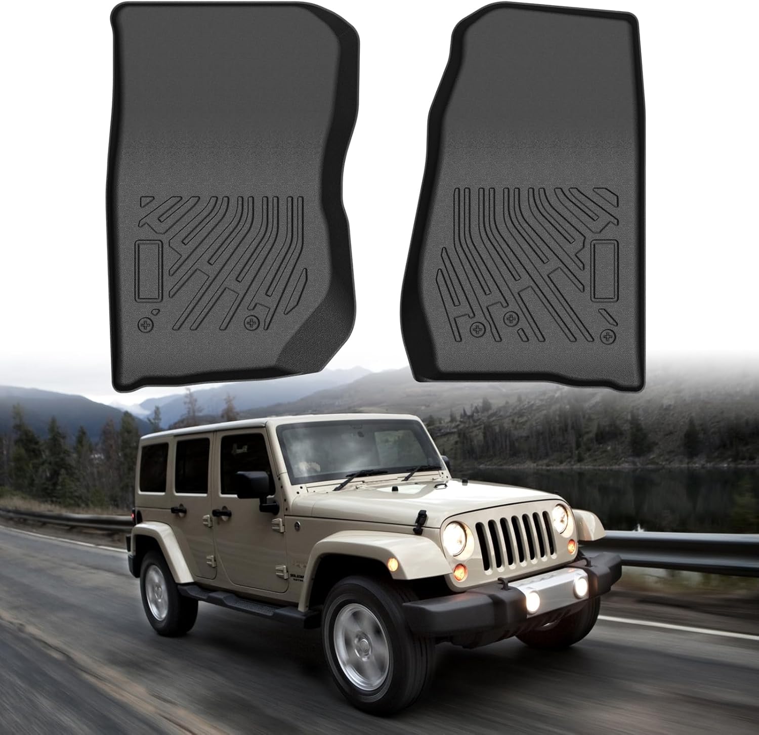 Cartist Floor Mats for Jeep Wrangler 2007-2018 JK 2-Door & JKU 4-Door, All Weather Front Row Floor Liners for Wrangler Accessories, Heavy Duty TPE Car Mats, Car Accessories