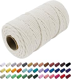 Corde Macramé 5mm x 100m, Uiopa Fil Macramé 5mm Corde Coton Naturelle 4 Brins, Coloré Ficelle Cordon Coton pour Tressée DIY, Tentures Murales, Porte Plante, Rideau, Decoration Boheme (Naturel)