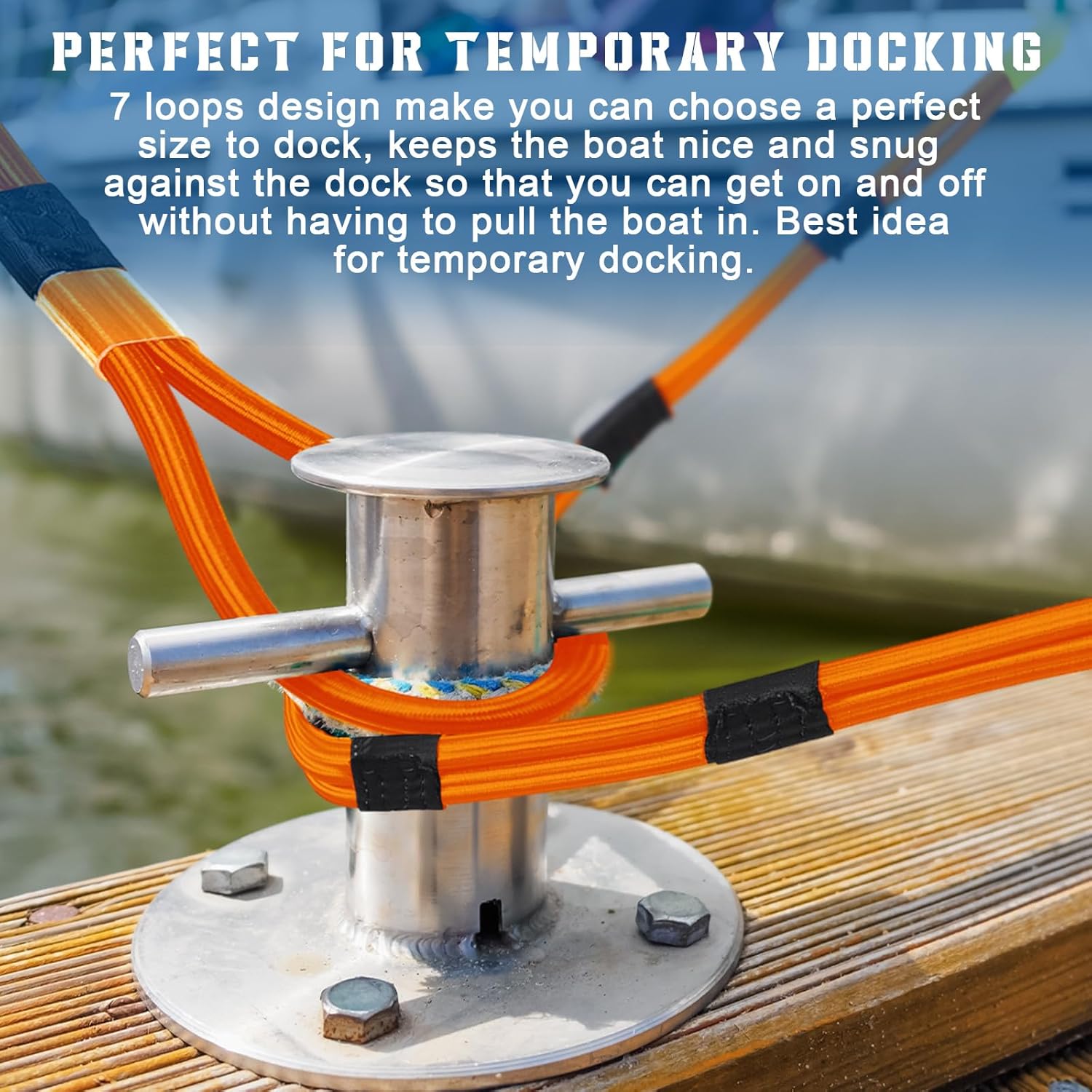 WILLBOND 4 Pcs Dock Lines Mooring Rope for Docking Boat Bungee Dock Lines with 7 Loop Design Adjustable Marine Rope for Boat Docking Accessories Pontoon(Orange) - Image 4