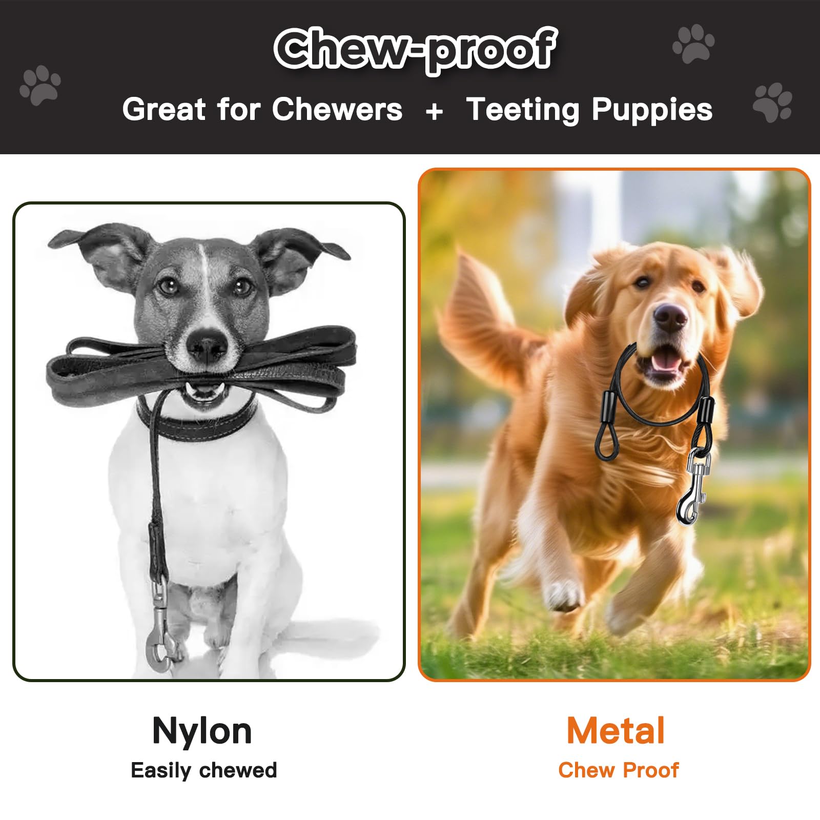 Chew Proof Dog Leash Extender, 2FT 5mm Metal Lead Extension, 360° Tangle-Free for Walking & Training Puppies, Fits Small/Medium/Large Dogs, Collar & Harness Compatible (Black/Orange/Blue) - 4