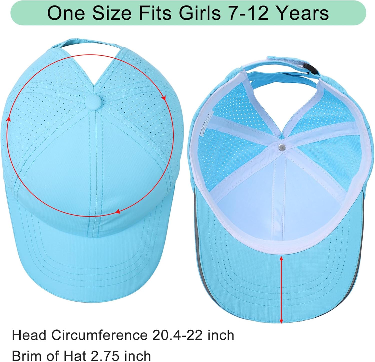 Girls Criss Cross Ponytail Hat Mesh Baseball Cap Kids Quick Dry Ponycap Hats Outdoor Summer Sports Hat Age 7-12 - Image 6
