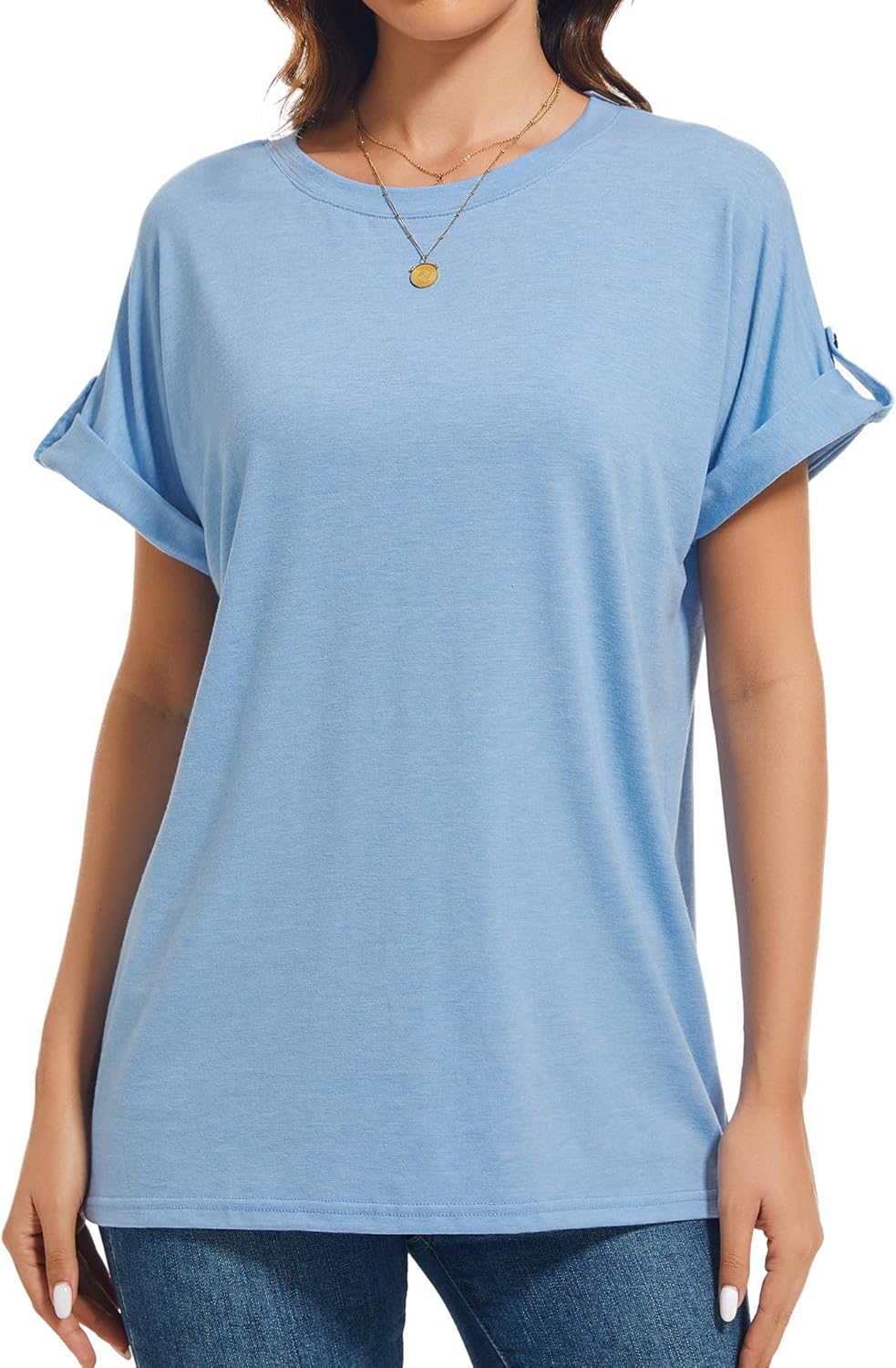 Womens Short Sleeve Summer Tops Crew Neck Casual Loose Fit Shirts 2025 Trendy Blouses Basic Tee Valentine's Day Gifts - Image 2