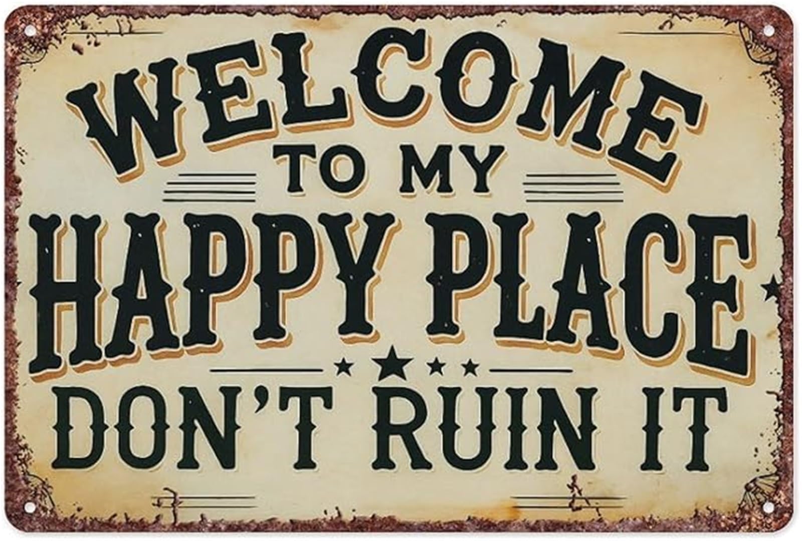 IDGTTLDF Rustic Welcome To My Happy Place Vintage Metal Tin Sign for Farmhouse Entryway Wall Decor 8 X 12 in