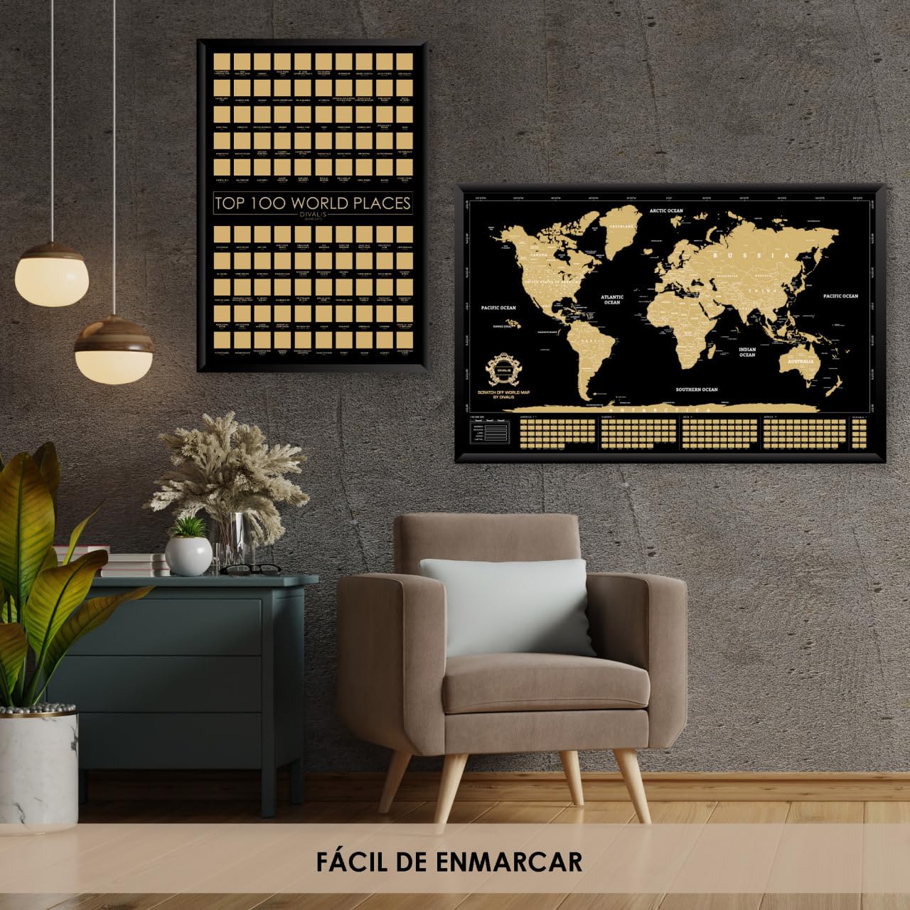 Grande Set de Regalo 2 en 1 - Póster Rascable de los 100 Mejores Lugares Para Visitar y Mapa Mundial Para Rascar - Mejor Mapa de los Lugares Donde he Estado