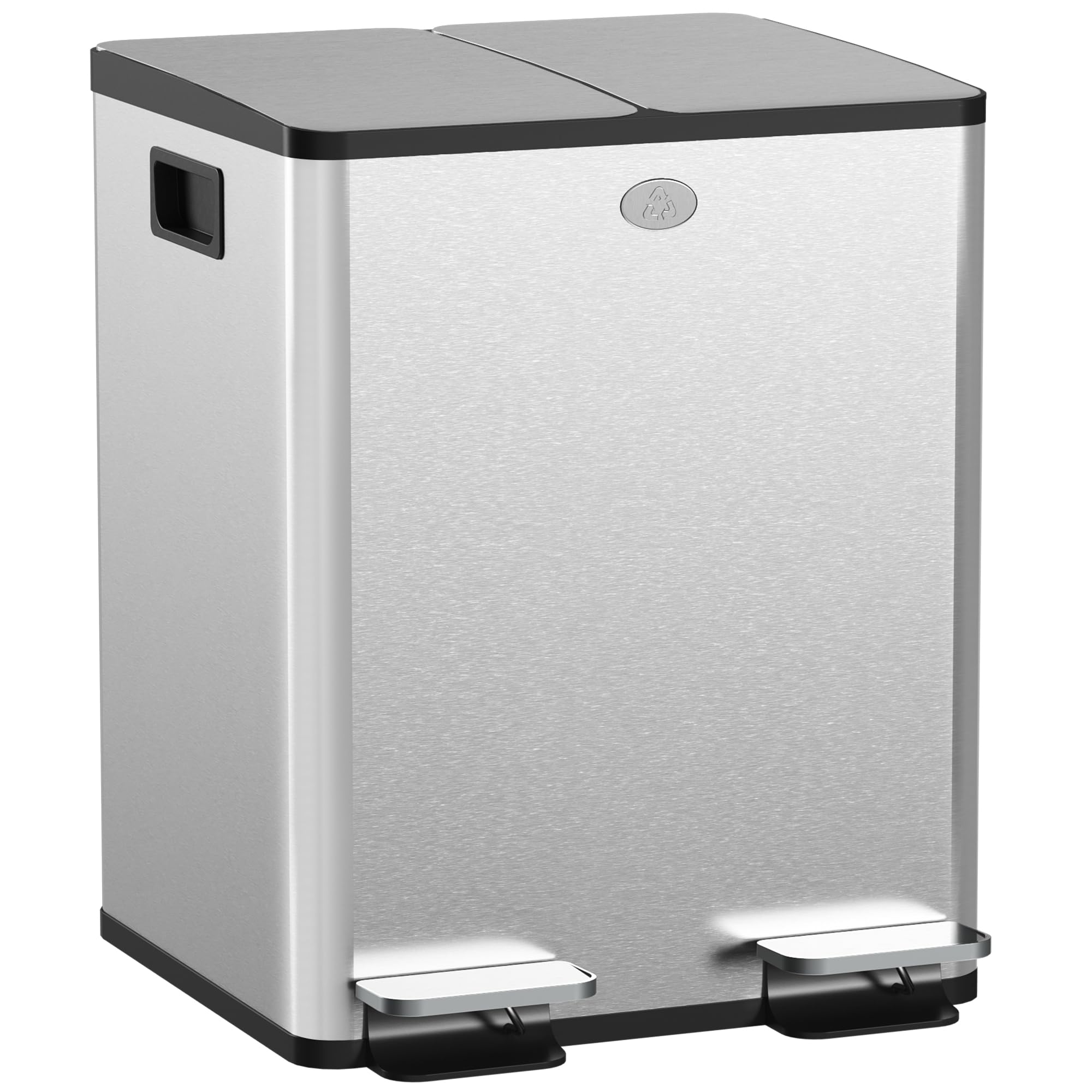 HOMCOM - Papelera de cocina doble, 2 x 20 L, cubo de pedal de acero inoxidable, 2 tapas de cierre suave, cubos interiores extraíbles y asas anti-huellas dactilares, 45,8 x 36 x 51,6 cm