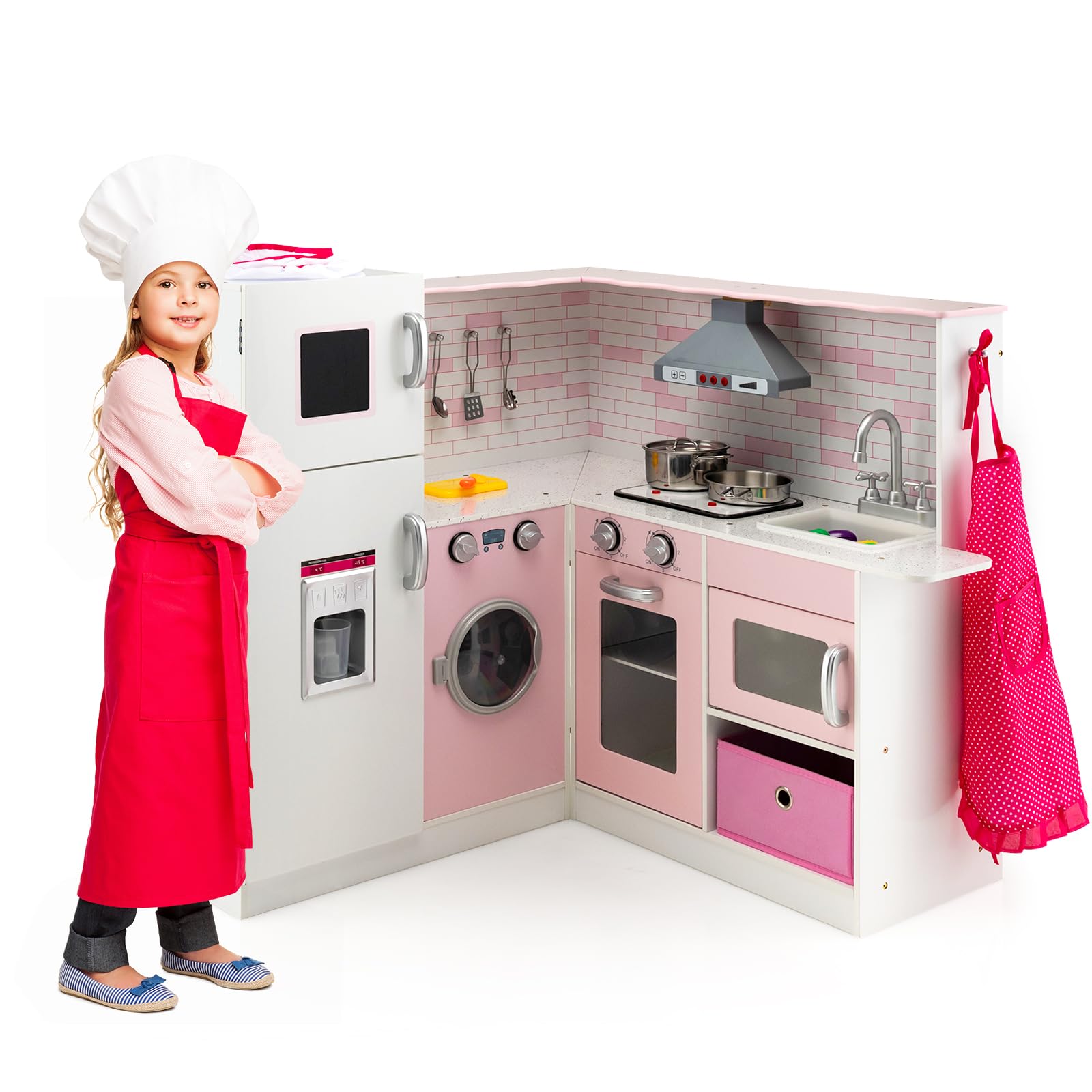 Cucina In Legno Per Bambini HOMASIS Con Lavandini Rimovibili, Lavagna E Accessori – Giocattolo Educativo Per Bambini 3+ Anni
