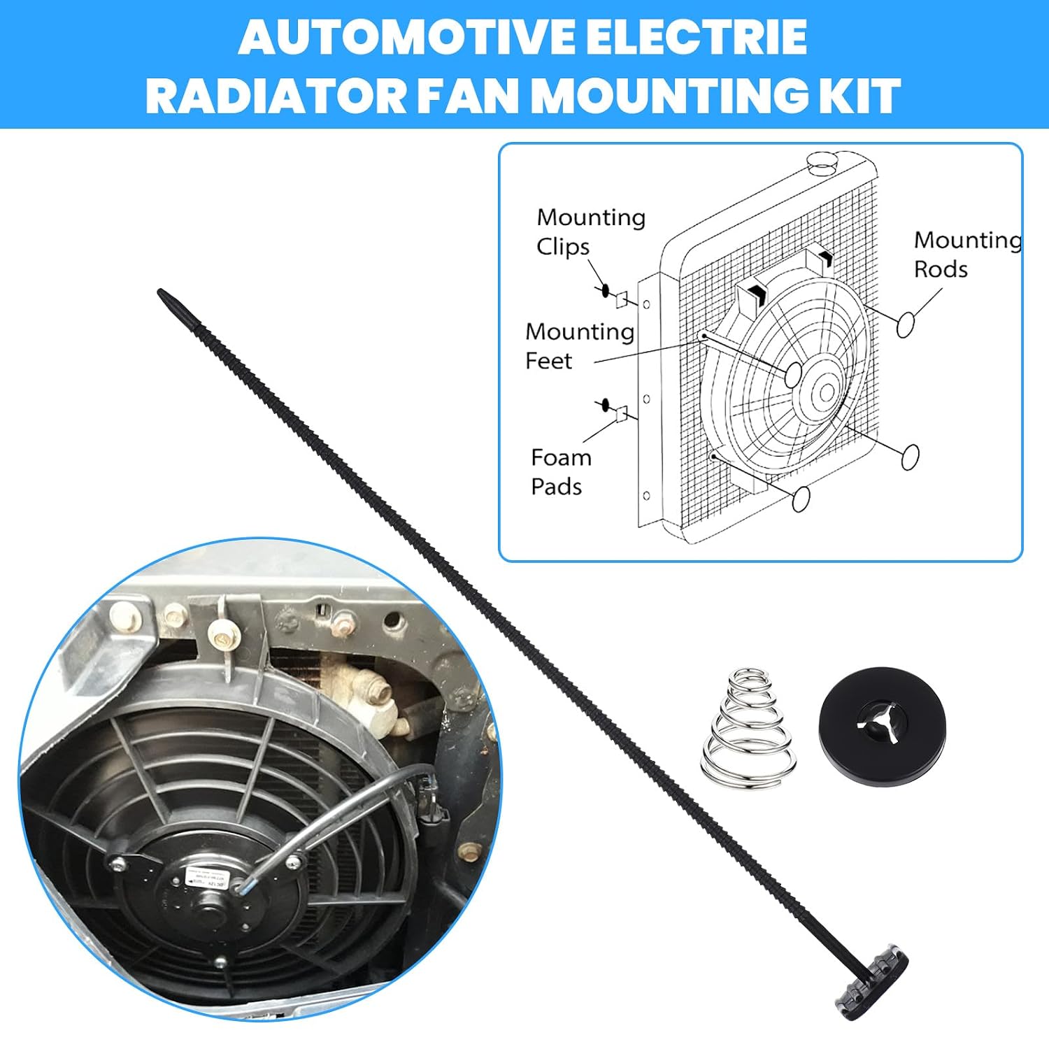 2 Sets Automotive Fan Mounting Kit Radiator Fan Zip Ties Electric Transmission Cooler Mounting Kit Car Radiator Cooling Fans Mount for Universal Car Vehicle