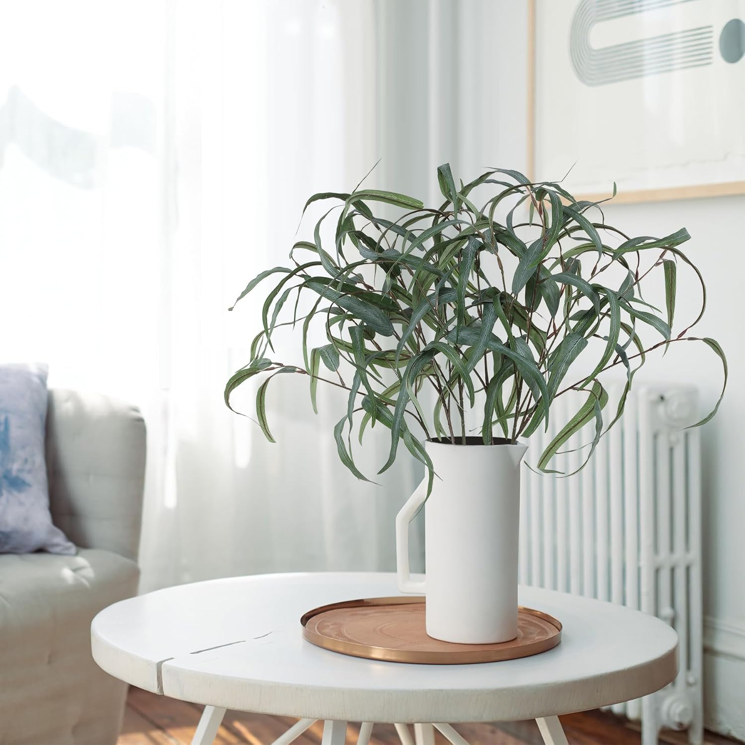 25.6" Artificial Willow Eucalyptus Stems 6 Pack Faux Eucalyptus Branches for Home Decor,Tall Flexible Fake Greenery Eucalyptus for Vase Arrangements in Living Room Bedroom Office (Long Leaves)