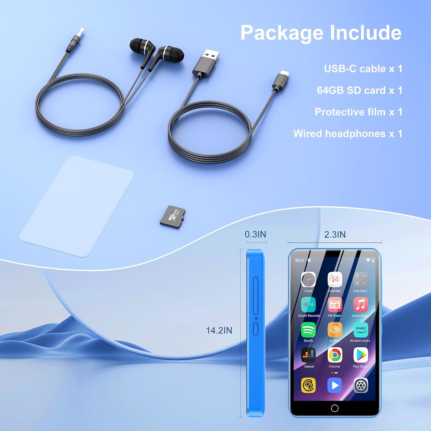 80GB MP3 Player with Bluetooth and WiFi, Diofox Music Player with Spotify,Pandora,Amazon Music,4" Touch Screen Android MP4& MP3 Player for Kids with Libby,Audible,Spotify Kids(Black) (Blue) 9 71a6a5HlcSL. AC SL1500