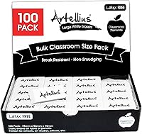Artellius 100-Pack White Latex-Free Erasers - Smudge-Free Bulk Rubber Blocks for School, Classroom, Kids, Art & Office