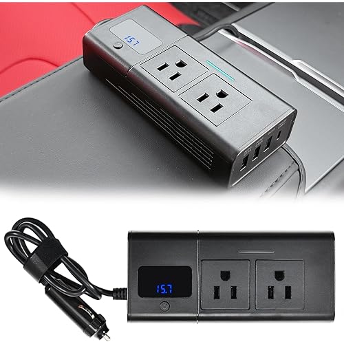HANSSHOW 200W Power Inverter for Model Y/Y Juniper & Model 3/3 Highland DC 12V to 110V with 4 USB Ports Car Outlet Adapter AC Cigarette Lighter Plug with LED Display