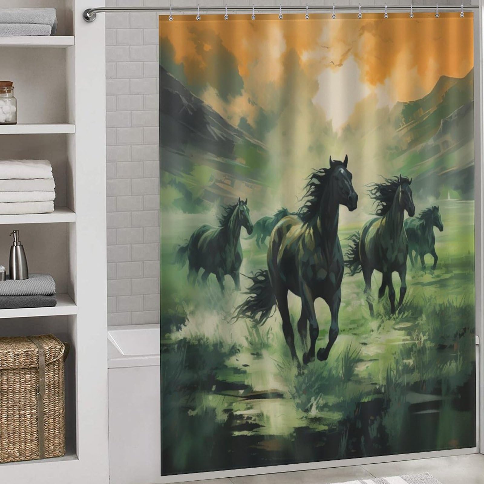 Rideau de douche cheval en tissu lavable de qualité supérieure