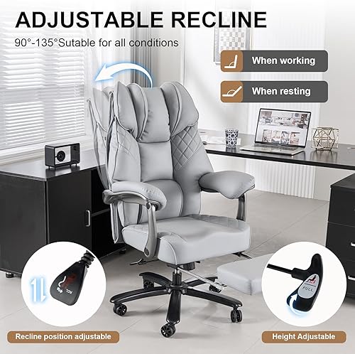 Miniatura 3 de Silla de oficina grande y alta de 400 libras, asiento ancho, silla de oficina ejecutiva resistente con reposapiés, respaldo alto, sillas de
