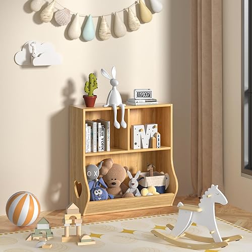Miniatura 2 de Lerliuo Estantería y organizador de almacenamiento para bebés y niños pequeños, armario y estantería para niños, estante de madera con 3 cubos para