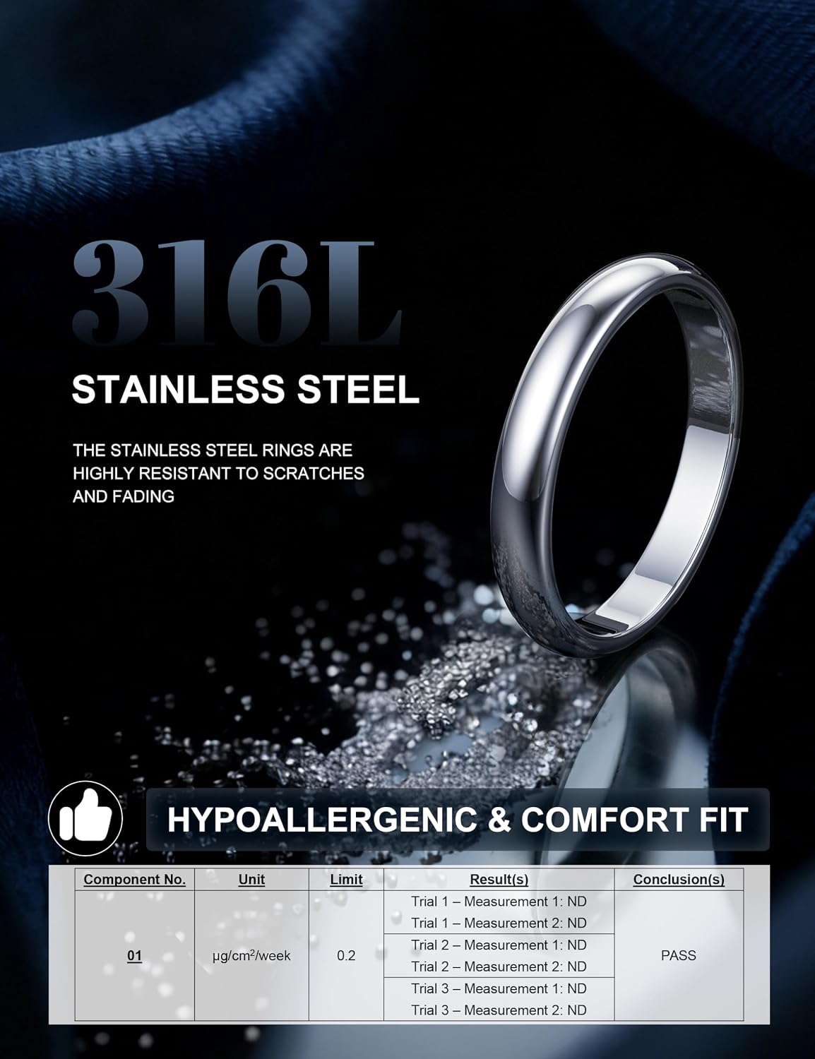 Florideco 3/5/8/10MM Stainless Steel Ring Wedding Band for Women Men