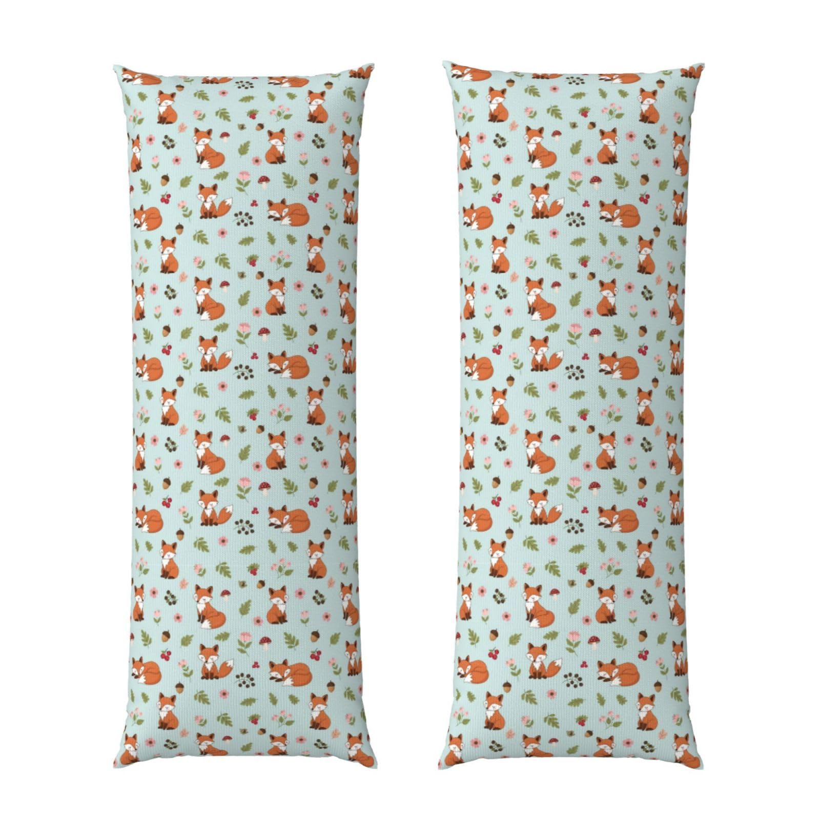 Long Body Pillow Cover 20x54, Floral Flowers Mushroom Foxes, Plush Velvet Pillowcase with Zipper, Cozyffy Rectangular Case for Bedroom Couch Sofa Sleeping
