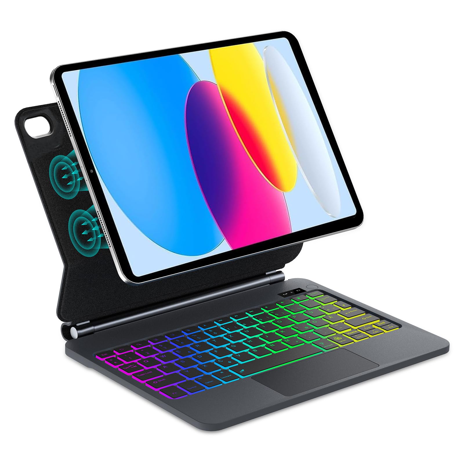 FOGARI Per iPad A16 11 Gen 2025 11" e iPad 10 Gen 2022 10.9" Magic Keyboard | Retroilluminazione a 7 Colori Cover Tastiera Wireless Portatile con Supporto Flottante e Trackpad per Ufficio/Studio, Nero
