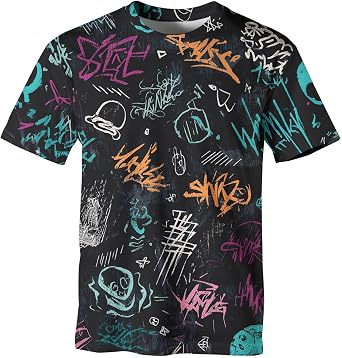 TiwBski Mens Graffiti T-Shirt Streetwear Hip Hop Graphic Tee Y2K Style Casual Short Sleeve Shirt