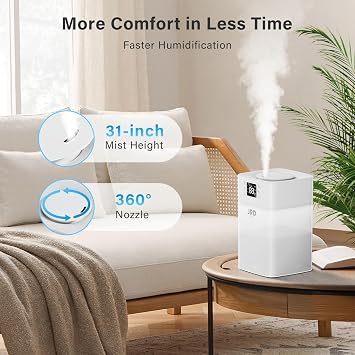 JRD Humidifiers 4L for Bedroom, Cool Mist Humidifier for Large Room, 40H Runtime, Night Light, 360 Nozzlefor Home, Office, Baby Nursery, Plants