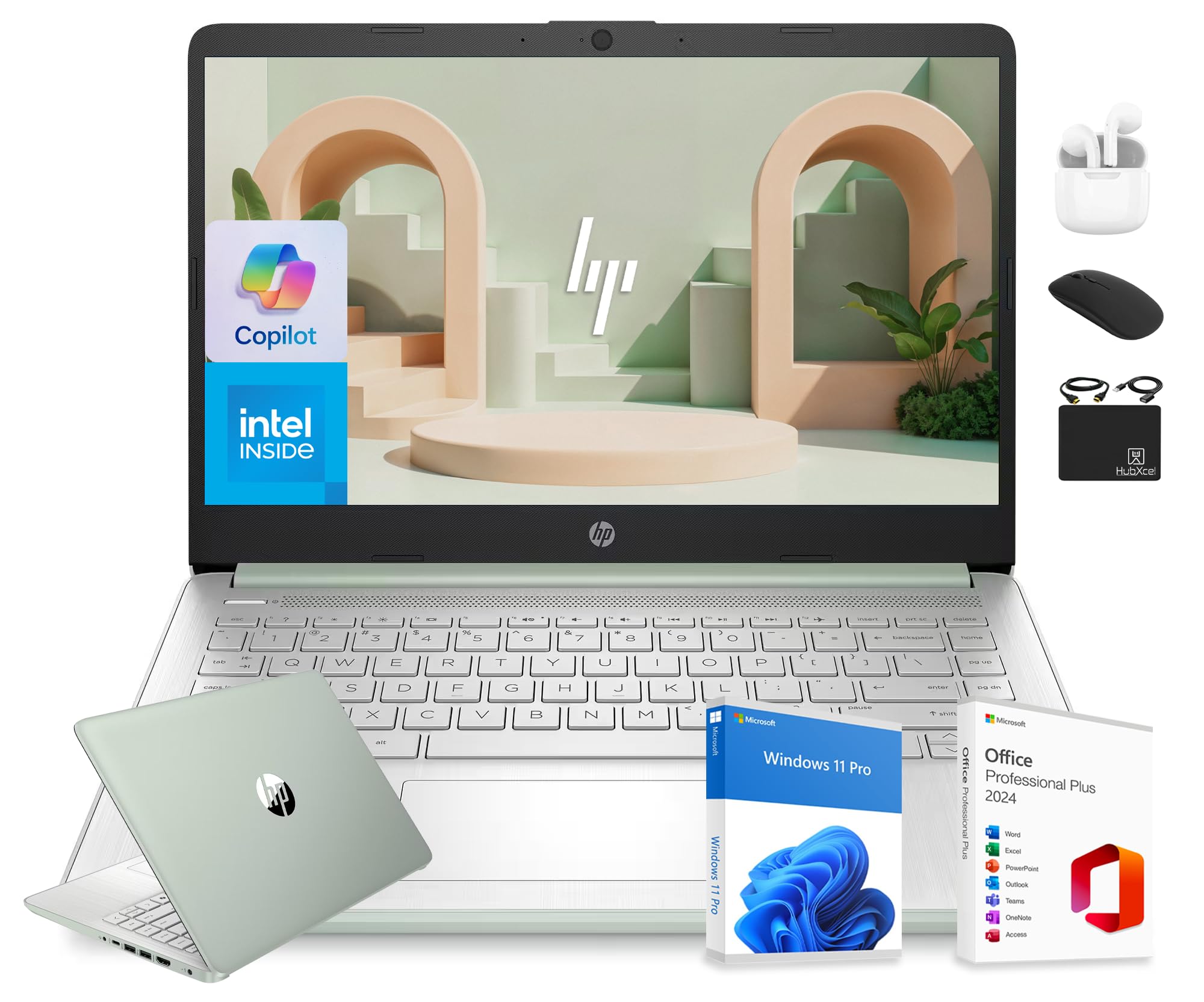 HP 14” Flagship Laptop 2025 AI-Powered Computer, Office Lifetime, Student Business, 4-Core Intel CPU, 16GB RAM 628GB Storage (128GB UFS+ 500GB Ext),