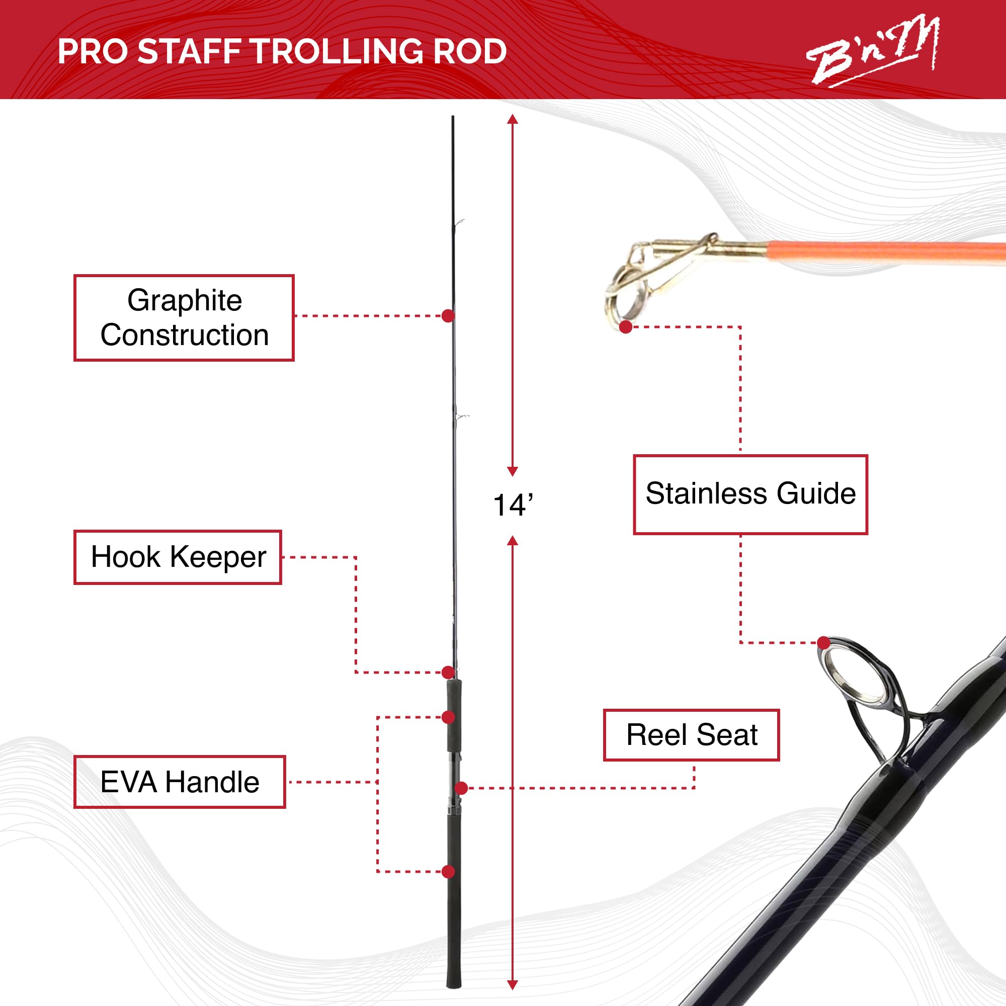 B'n'M Poles - Pro Staff Trolling Rod, 14 Foot (3 Sections)