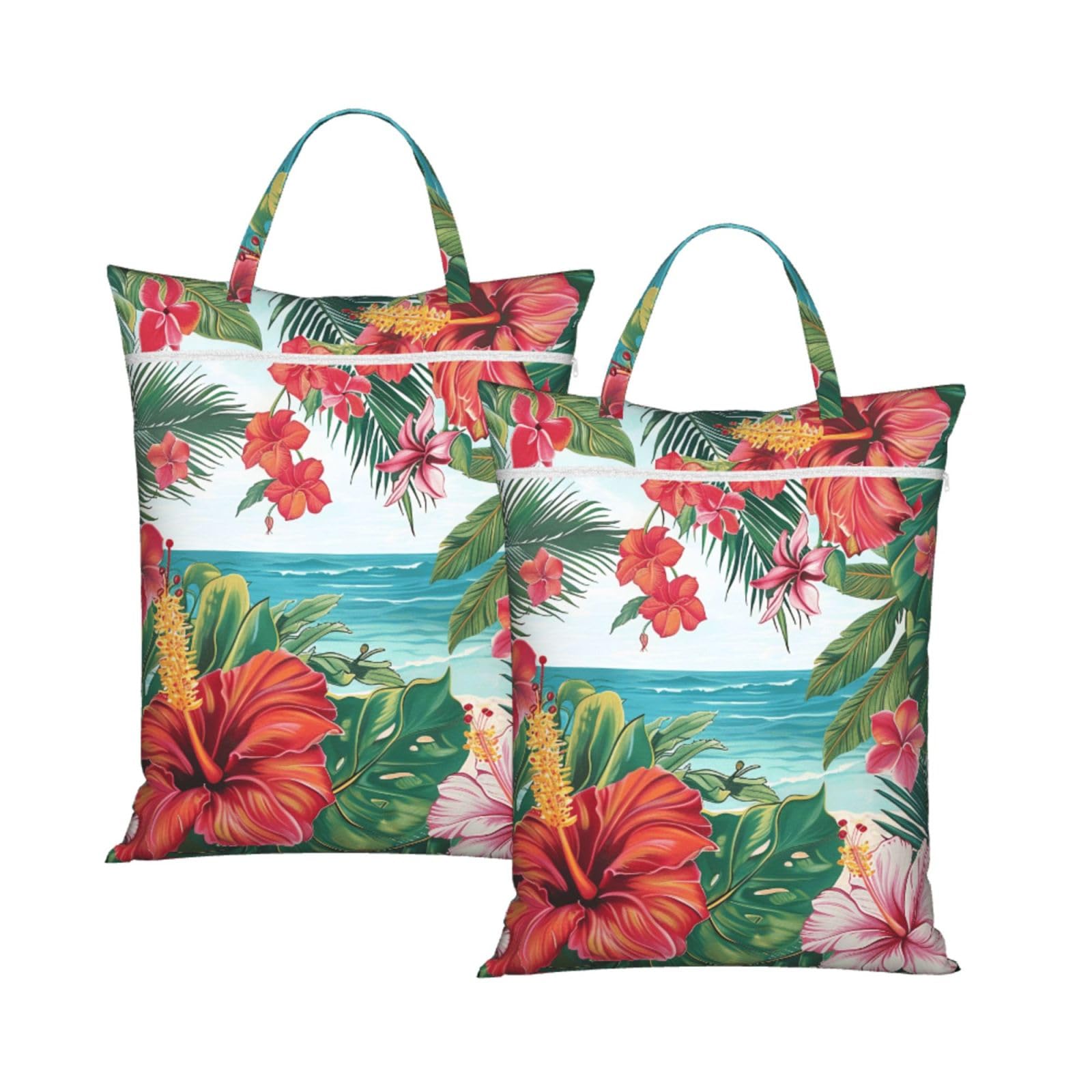 Large Travel Laundry Bags,summer hawaiian Print with Handle Foldable Laundry Bag for Holidays Gym Swimming and Family Trips, 2Pcs