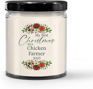 My First Christmas as a Chicken Farmer 2025 Candle - Unique Gifts for New Poultry Farmer Staff Chicken Breeder Boss Chicken Rancher - 9oz Vanilla Scented Soy Wax