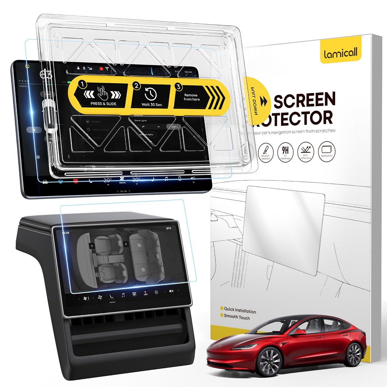 Photo 1 of Lamicall 15.4'' Tesla Model Y Juniper 2025 & Model 3 (2024-2026) Screen Protector - [Anti Scratch & Fingerprint] 2 Pack Front & Backseat, Glossy Tempered Glass Screen Protector for Tesla Model Y Juniper / Model 3