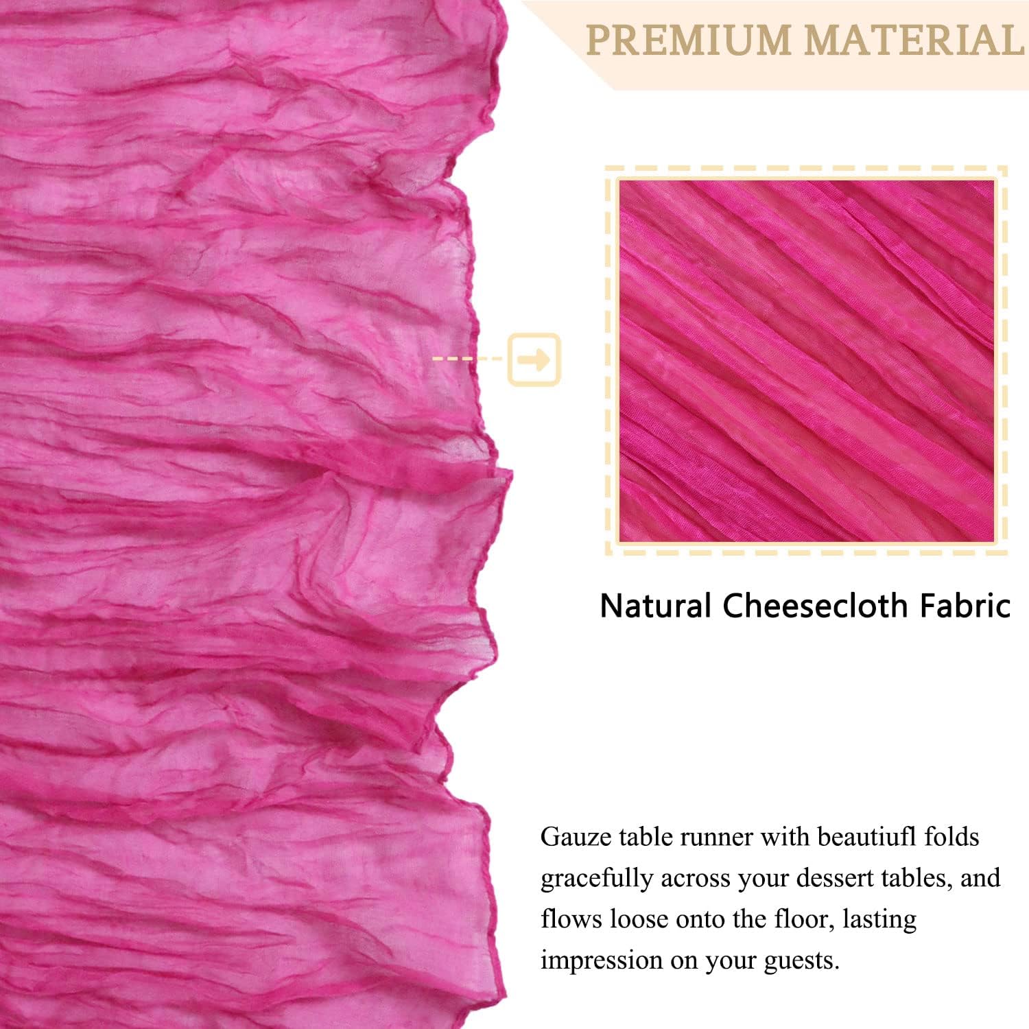 MODFUNS 12 Packs Hot Pink Cheesecloth Table Runners 10FT Gauze Fabric Table Runner for Wedding Party Sheer Cheese Table Cover Boho Cotton Wedding Runners Bridal Shower Banquet Table Decorations