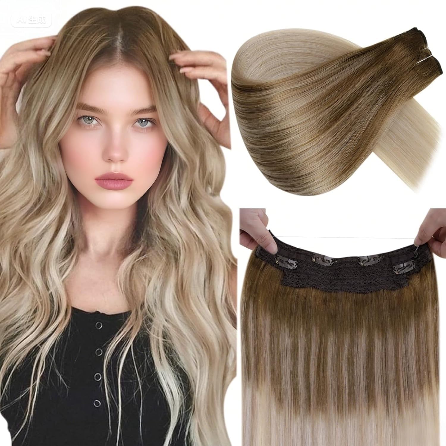 LaaVoo Wire Hair Extensions Human Hair 18 Inch Medium Brown Wire Human Hair Extensions Light Brown Human Hair Extensions Long Straight Hair 86g — view 34